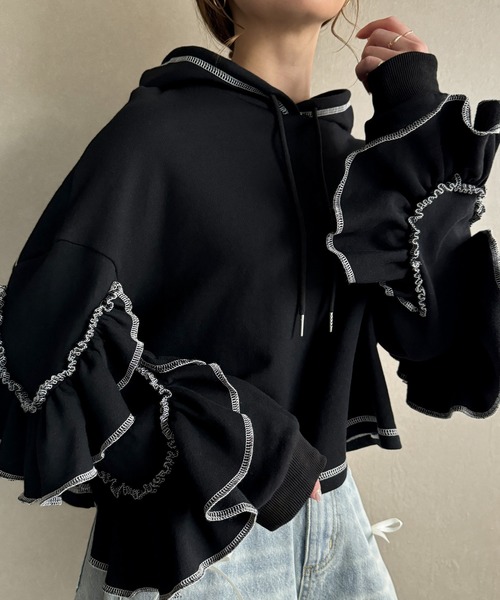 JUNOAH パーカー 袖フリルパーカー レディース : ZOZOTOWN Yahoo!店