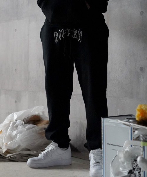 3色◆ セットアップ パンツ スウェット フード ロゴ ジッパー セール】○ロゴ刺繍ルーズスウェットパンツ セットアップ可能