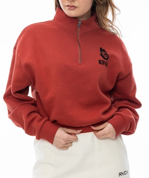 パーカー RVCA レディース JUST FLOATIN HALF ZI パーカー/ルカーロゴバタフライモチーフハーフジップショート丈パーカー レディ RVCA パーカー レディース JUST FLOATIN HALF ZI パーカー