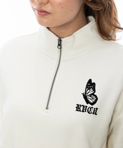 パーカー RVCA レディース JUST FLOATIN HALF ZI パーカー/ルカーロゴバタフライモチーフハーフジップショート丈パーカー レディ RVCA パーカー レディース JUST FLOATIN HALF ZI パーカー