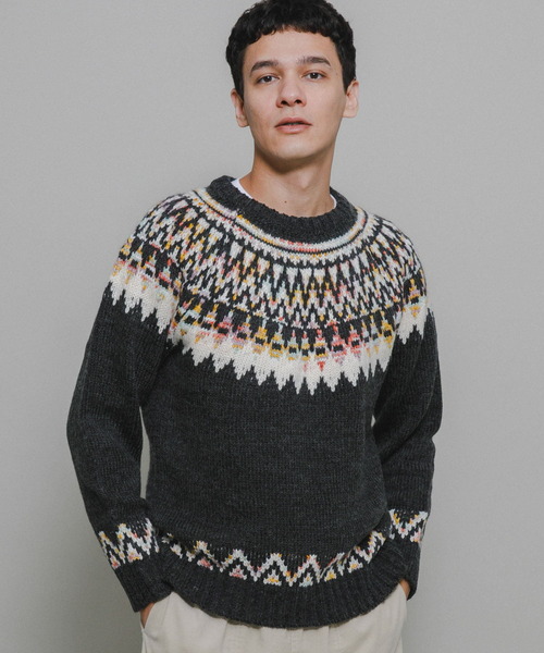MORRIS&SONS 長袖 ニット セーター ノルディック柄 ウール 英国製 MORRIS&SONS 長袖 ニット セーター ノルディック柄 ウール 英国製