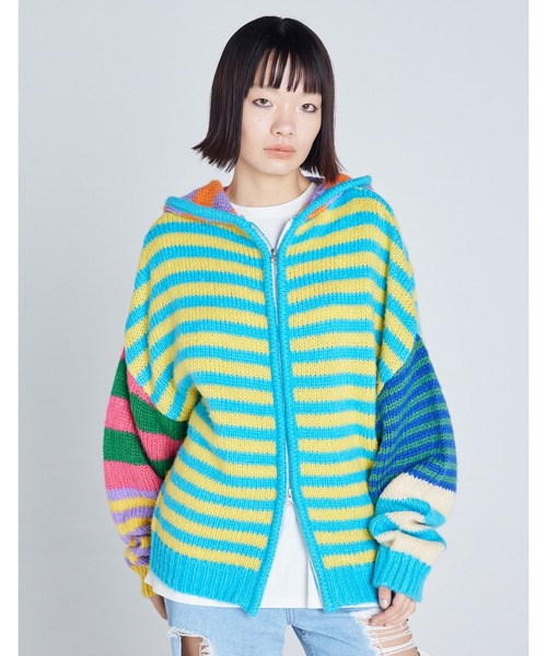 パーカー /Little Sunny Bite/stripe knit hoodie レディース メンズ