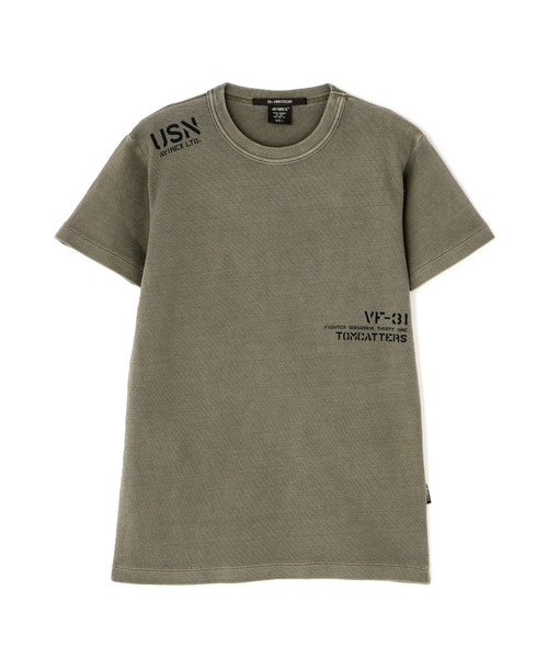【AVIREX】フェイドウォッシュ ハニカムワッフル 半袖Tシャツ AVIREX tシャツ FADE WASH HONEYCOMB WAFFLE T-SHIRT / フェイド