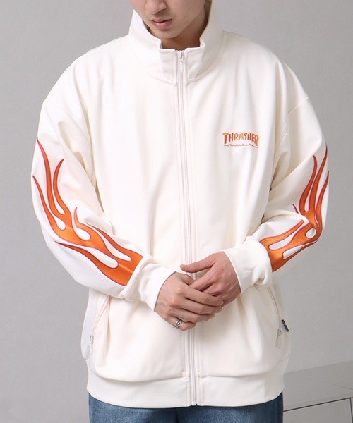 THRASHER フード付きジャケット ホワイト THRASHER（スラッシャー） ジャージ 「THRASHER/スラッシャー」FLAME