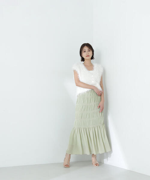 NATURAL BEAUTY BASIC スカート シャーリングティアードスカート