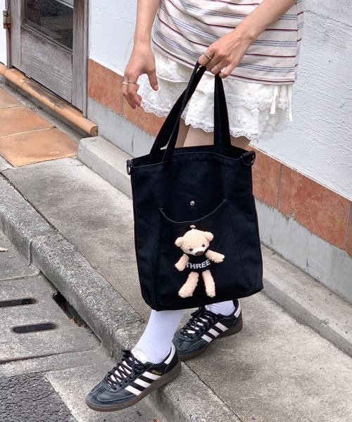 pyornim トートバッグ ベアぬいぐるみ付き推し活ショルダートート 