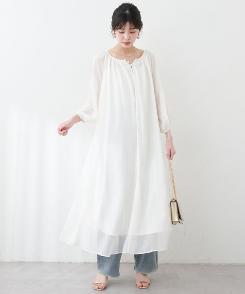 natural couture ワンピース 「WEB限定」シアー楊柳スリットデザイン