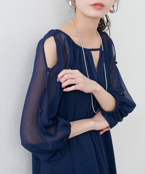 natural couture ワンピース 「WEB限定」シアー楊柳スリットデザイン