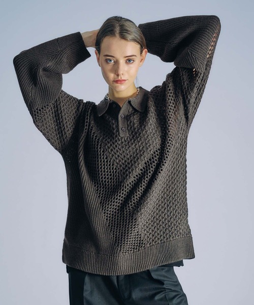 ニット セーター MESH KNIT LOOSE ポロシャツ レディース MESH KNIT LOOSE ポロシャツ（ニット/セーター）｜MOUSSY