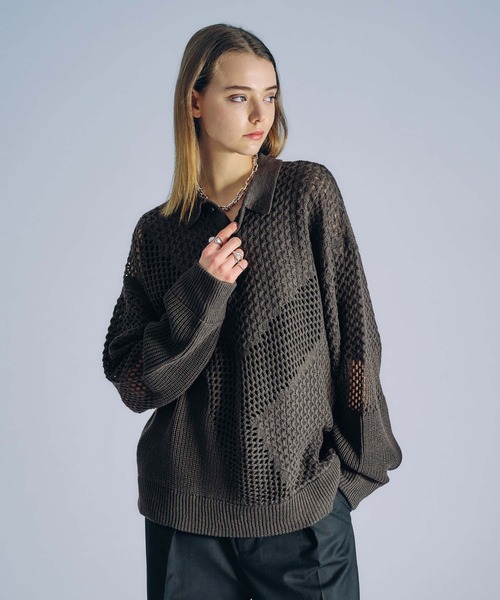 selle glant ポロシャツ ASYMMETRIC MESH KNIT POLO