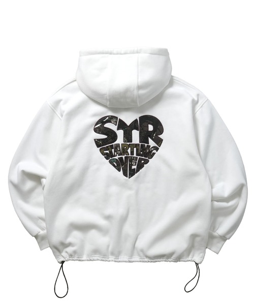   フルジップパーカー 刺繍ロゴ 古着 白 Lサイズ Starting Over パーカー embroidery print zip hoodie / 刺繍