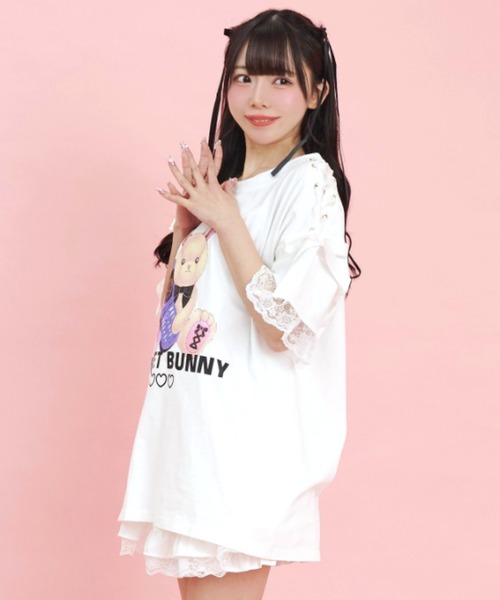 シークレットハニー Secret Honey 肩レースアップうさぎプリントTシャツ （ブラック） 楽天市場】肩レースアップうさぎプリントTシャツ3/7 12:00 新色
