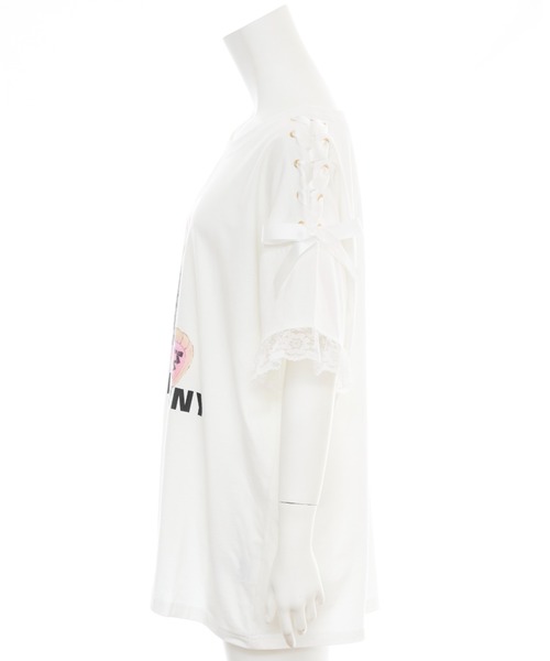 Secret Honey tシャツ 肩レースアップうさぎプリントTシャツ
