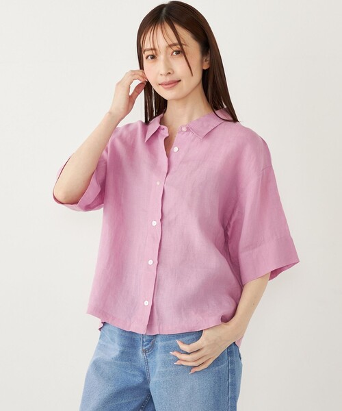 ブラウス シャツ SHIPS Colors:「洗濯機可能」ユーロリネン (EURO Linen) ボクシー シャツ レディース
