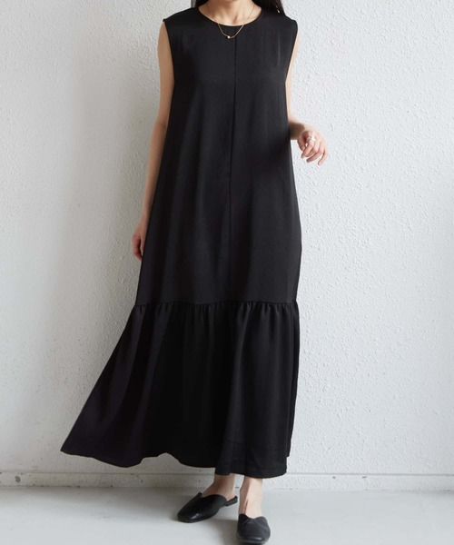 SimpleRetro上品 ノースリーブ 切替リボン ロング ワンピース Simple Retro(シンプルレトロ)のレディース ワンピース 人気