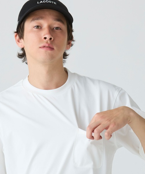 【グレイッシュブルー】ワンポイントロゴ オーバーサイズ ポケット半袖Tシャツ 透け防止 速乾 ストレッチ ワンポイントロゴ オーバーサイズ ポケット半袖Tシャツ 透け防止 速乾