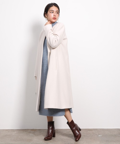 「MADEMOISELLE ROPE'」 ノーカラーコート 38 オフホワイト レディース_画像3