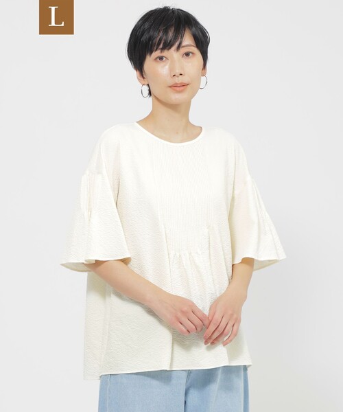 ブラウス シャツ 「L」「カタログ掲載品」「1枚で決まる」「ウォッシャブル」サッカーストレッチフレアブラウス レディース