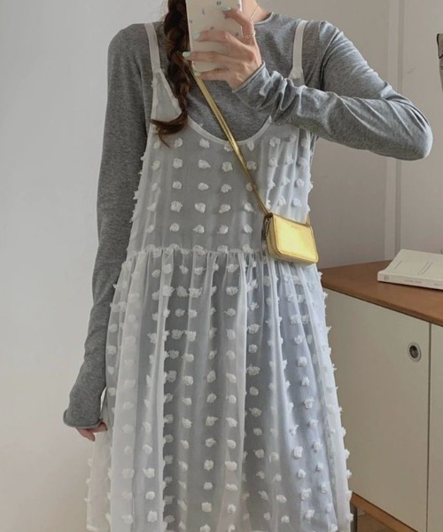 Achic ワンピース レイヤード刺繍シアーキャミチュニック