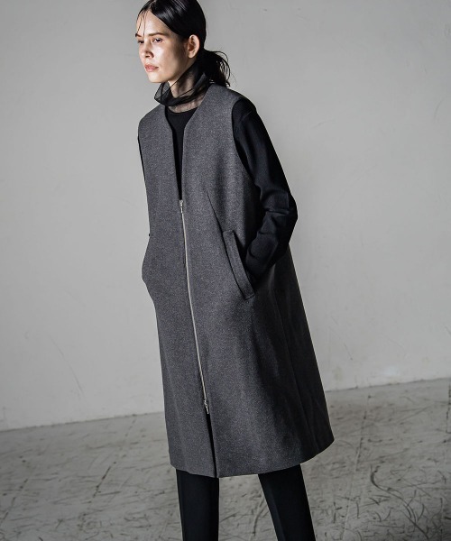 「la.f…」 ノーカラーコート 7号 ベージュ レディース_画像6