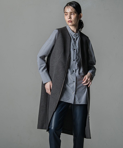 「la.f…」 ノーカラーコート 7号 ベージュ レディース_画像8