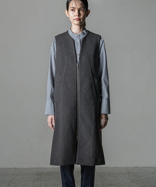 「la.f…」 ノーカラーコート 7号 ベージュ レディース_画像9