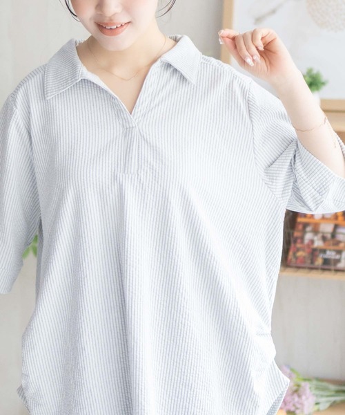 NAVY tシャツ 襟付きスキッパープルオーバー「軽やか素材で涼しげ
