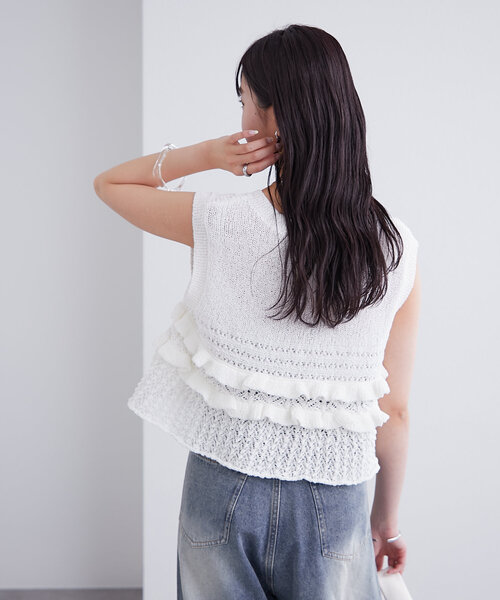 本日セール　中古　美品　P フリル ニットベスト mystic ベスト ジレ フリルニットベスト レディース : ZOZOTOWN