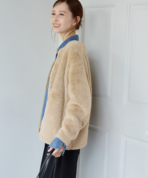 JOURNAL STANDARD ダブルフェイスフェザークルーネックカーディガン 追加予約》ダブルフェイスフェザークルーネックカーディガン
