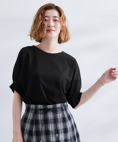 美品　ダーマコレクション　半袖　トップス　プルオーバー　　L フロントタック grove（グローブ） tシャツ 半袖 「UVカット/ひんやり/二の腕カバー
