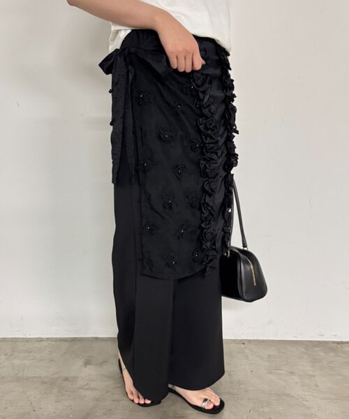 Loungedress スカート crinkle frill rayon shantung apron
