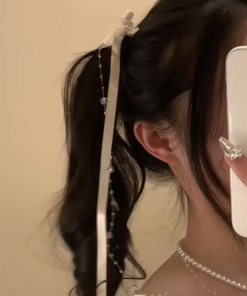 MAISON SELECT ヘアクリップ 入園式 6C33 パール付きリボンヘア