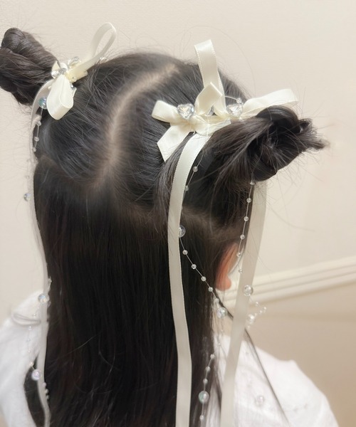 MAISON SELECT ヘアクリップ 入園式 6C33 パール付きリボンヘア