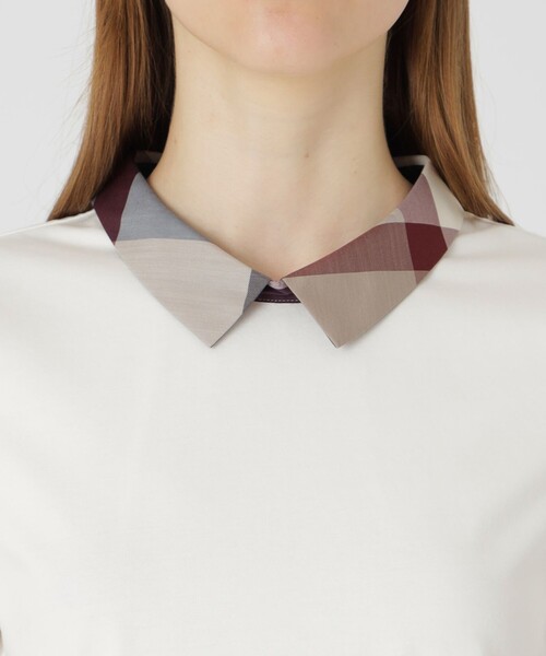 BURBERRY BLUE LABEL スクエアネックカットソー チェック柄 白 BURBERRY BLUE LABEL スクエアネックカットソー チェック柄 白