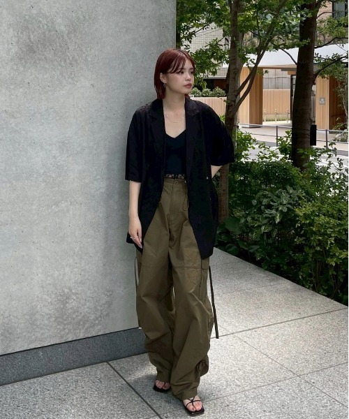 AMERI VINTAGE 黒テーラードジャケット パンツ セットアップ Ameri（アメリ） ジャケット テーラードジャケット SUMMER JACQUARD
