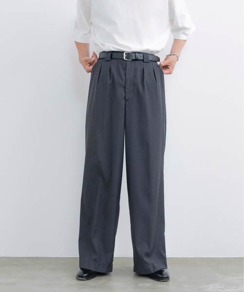 SINSSストライプ スラックス Sサイズ　チャコール Two tuck wide straight stripe slacks / 2タックワイド