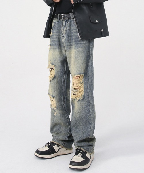「Ressaca」 ダメージ加工デニムパンツ L ブルー メンズ