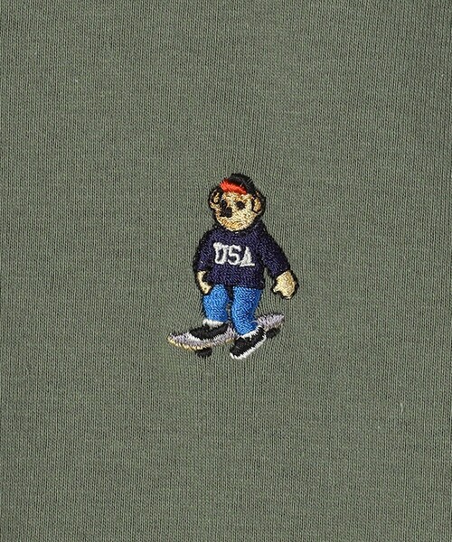 「FREAK'S STORE」 長袖Tシャツ「SKATE BEAR コラボ」 MEDIUM オリーブ メンズ