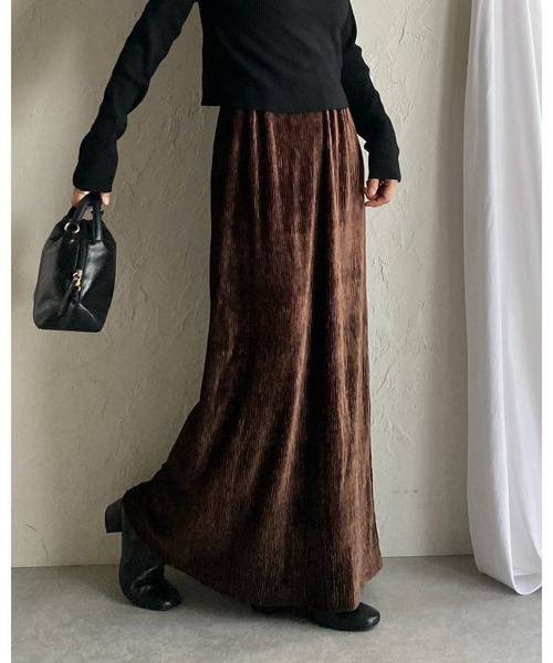 She's Closet ロング スカート Iラインハイウエスト光沢ベロアロング