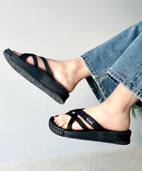 「Java」 フラットサンダル 24.0cm ブラック レディース_画像6