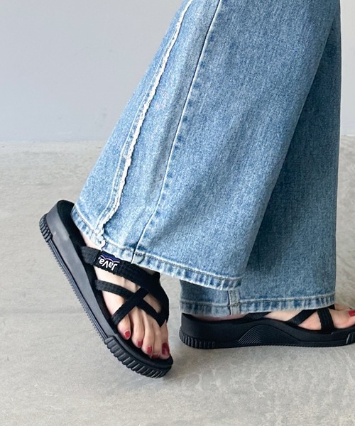 「Java」 フラットサンダル 24.0cm ブラック レディース_画像7