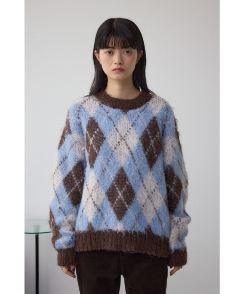 美品   アーガイルセーター シャギーニット AZUL BY MOUSSY（アズールバイマウジー） ニット セーター アーガイル