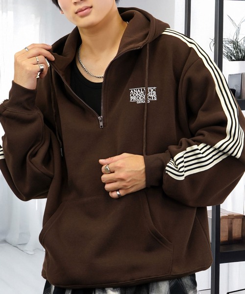 パーカー 裏起毛 ワイド ハーフジップパーカー 長袖 グラフィック