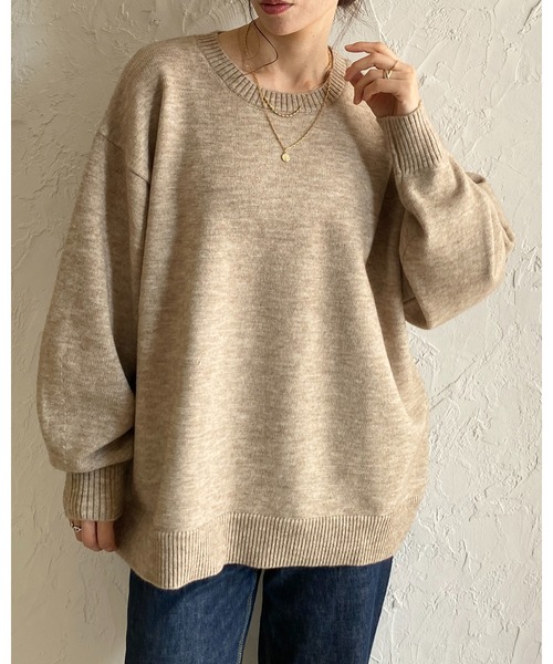 極美品⭐︎column ボリュームスリーブ ベージュニットセーター She's Closet ニット セーター クルーネックボリュームスリーブ長袖
