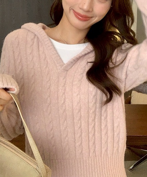 ルネ♡ニットフーディ leune（ルネ） パーカー ケーブルニットパーカー/ニットフーディー