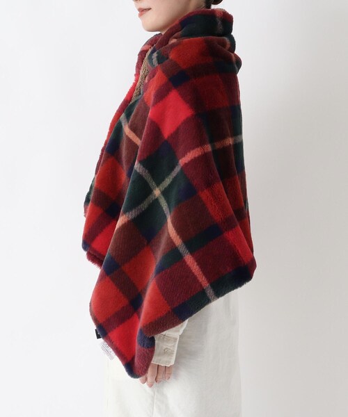 212 KITCHEN STORE ブランケット チェックファー ポンチョ レッド