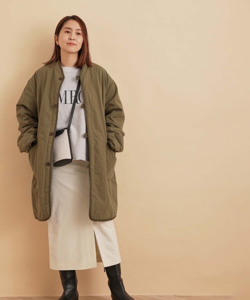 「ARMY TWILL」 ノーカラーコート M ブラック レディース_画像2