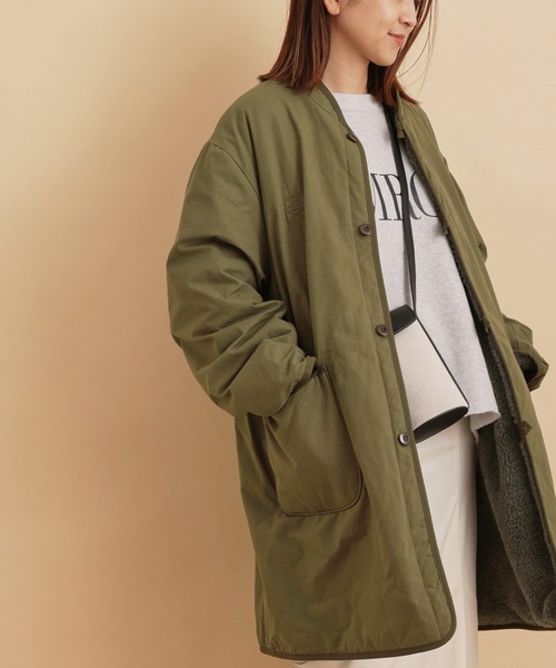 「ARMY TWILL」 ノーカラーコート M ブラック レディース_画像3