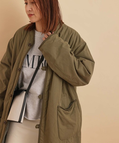 「ARMY TWILL」 ノーカラーコート M ブラック レディース_画像4