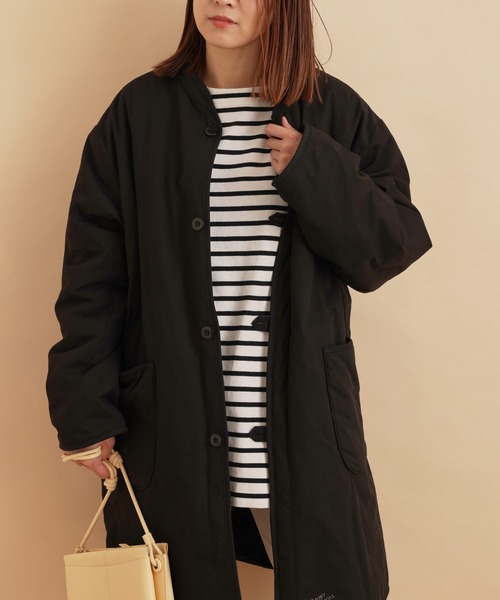 「ARMY TWILL」 ノーカラーコート M ブラック レディース_画像9